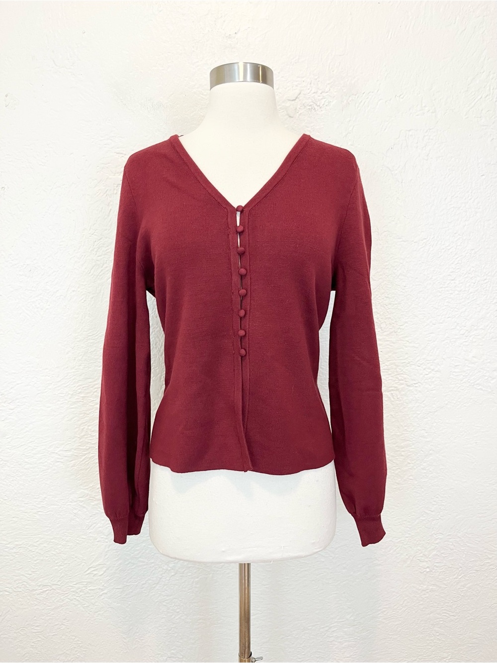 Joie Sweater Top Brick Red Button Front Bishop Sleeve Medium M